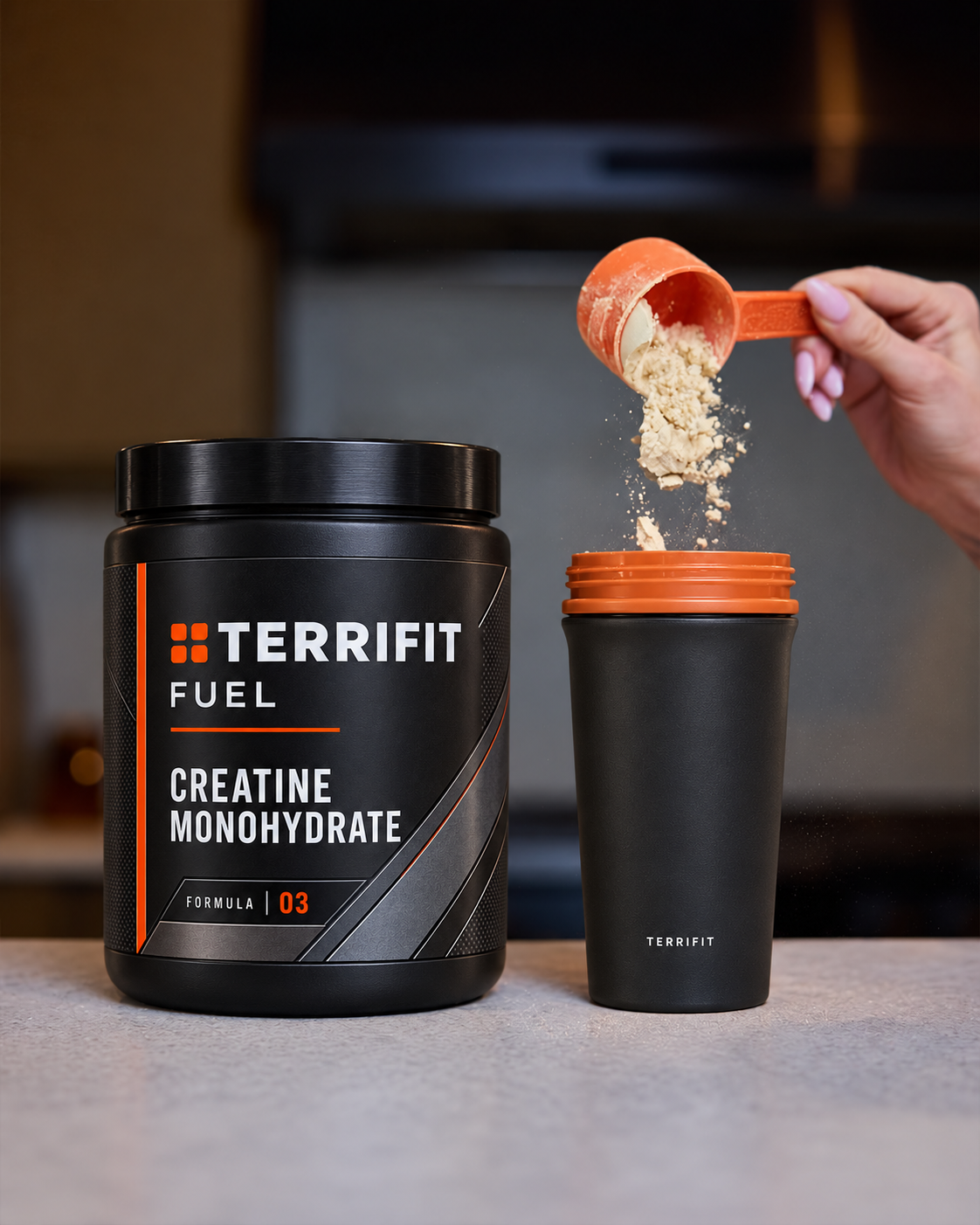 Terrifuel creatine monohydrate photographed as a product shot