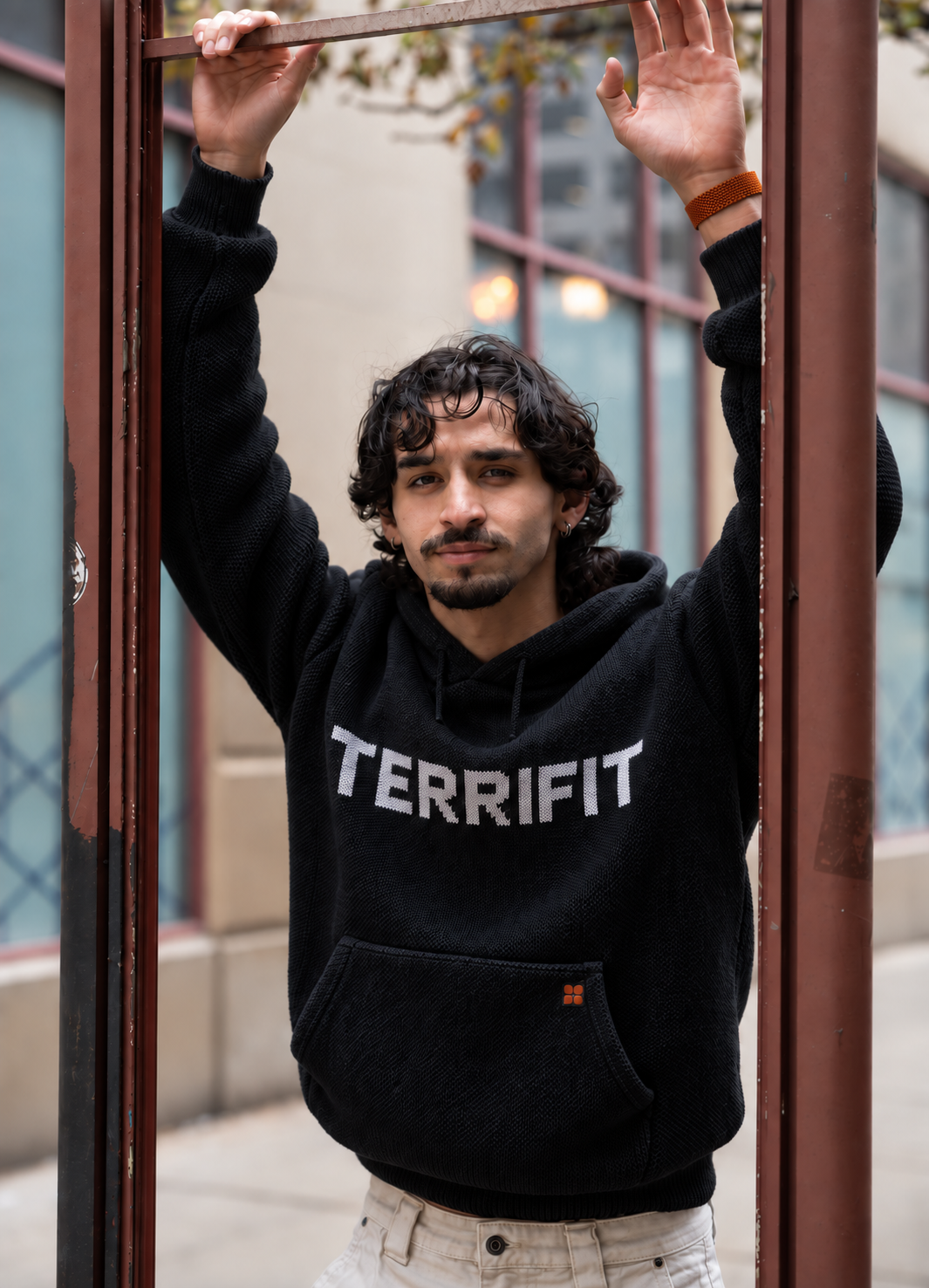 The Terrifits hoodie worn outdoors